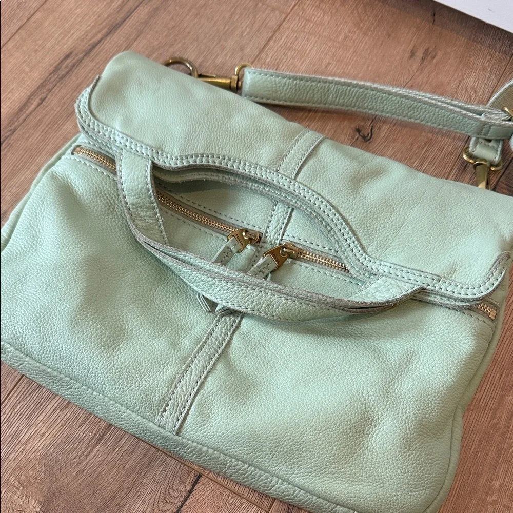 Mint Green Leather Purse Fossil gold trim crossbody bag women’s handbag
